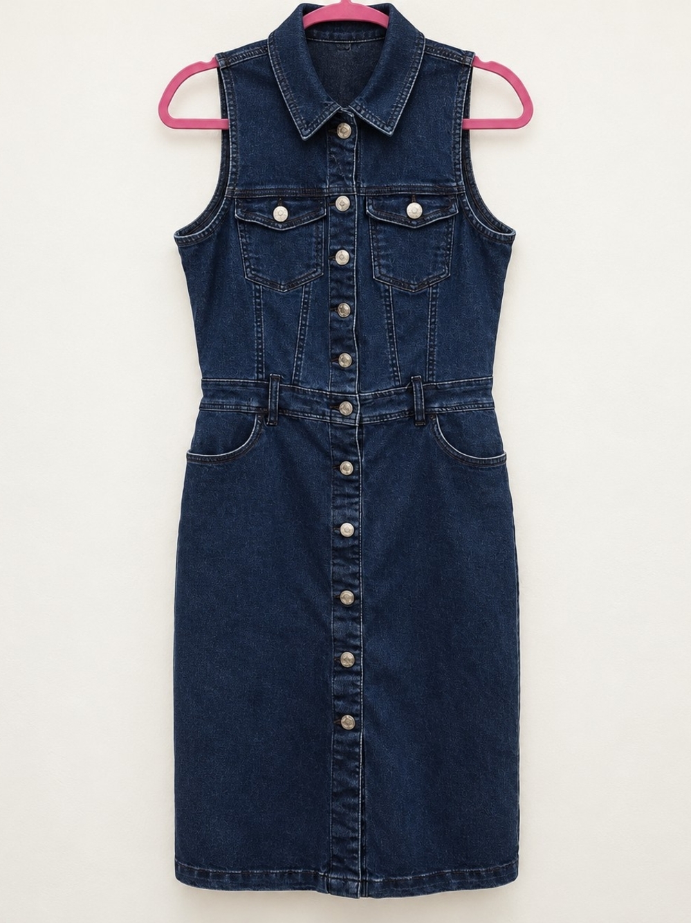GUESS Sleeveless Button-Front Denim Mini Dress Wash - Size L